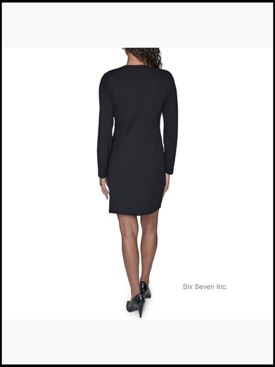 Long Sleeve Scuba Crepe Blazer Dress with Embellished Closure - Picture 3 of 5